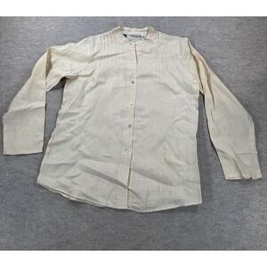 Malcolm & Co Ivory Irish Linen Blouse Womens M Long Sleeve Pintuck Button Front